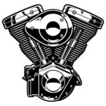Monochrome engine of motorcycle, isolated on white background.